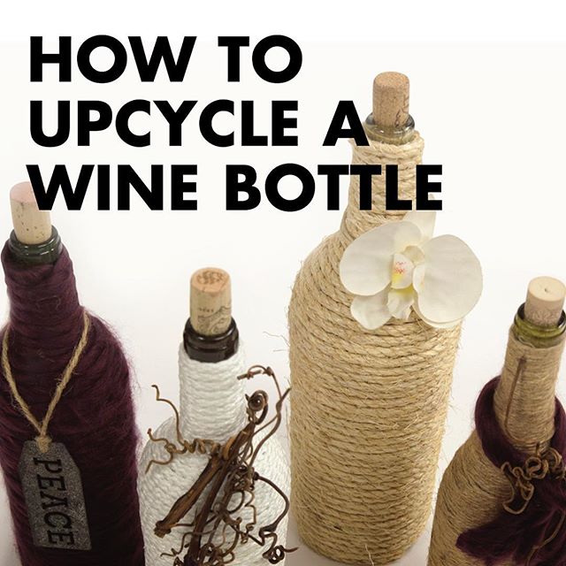 How To Transform A Wine Bottle Into a Rustic Vase: First, clean the bottle to get rid of any odors. Second, cut about 12-15 inches of thick twine or rope. Slowly wind the rope around, gluing as you go with Arrow’s MT300 Mini Glue Gun. Click the link in our profile for the full tutorial!
