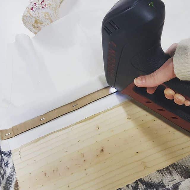 Tip of the day:
How do you get a nice crisp fold to your last layer when creating a cornice board? Staple down strips of cardboard, it will sandwich down the layers and create a clean line for the fabric to pull against for a beautiful finish.
